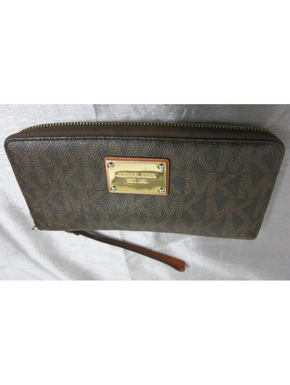 Michael Kors Jet Set Zip Around Wallet Brown Canvas wristlet NICE!